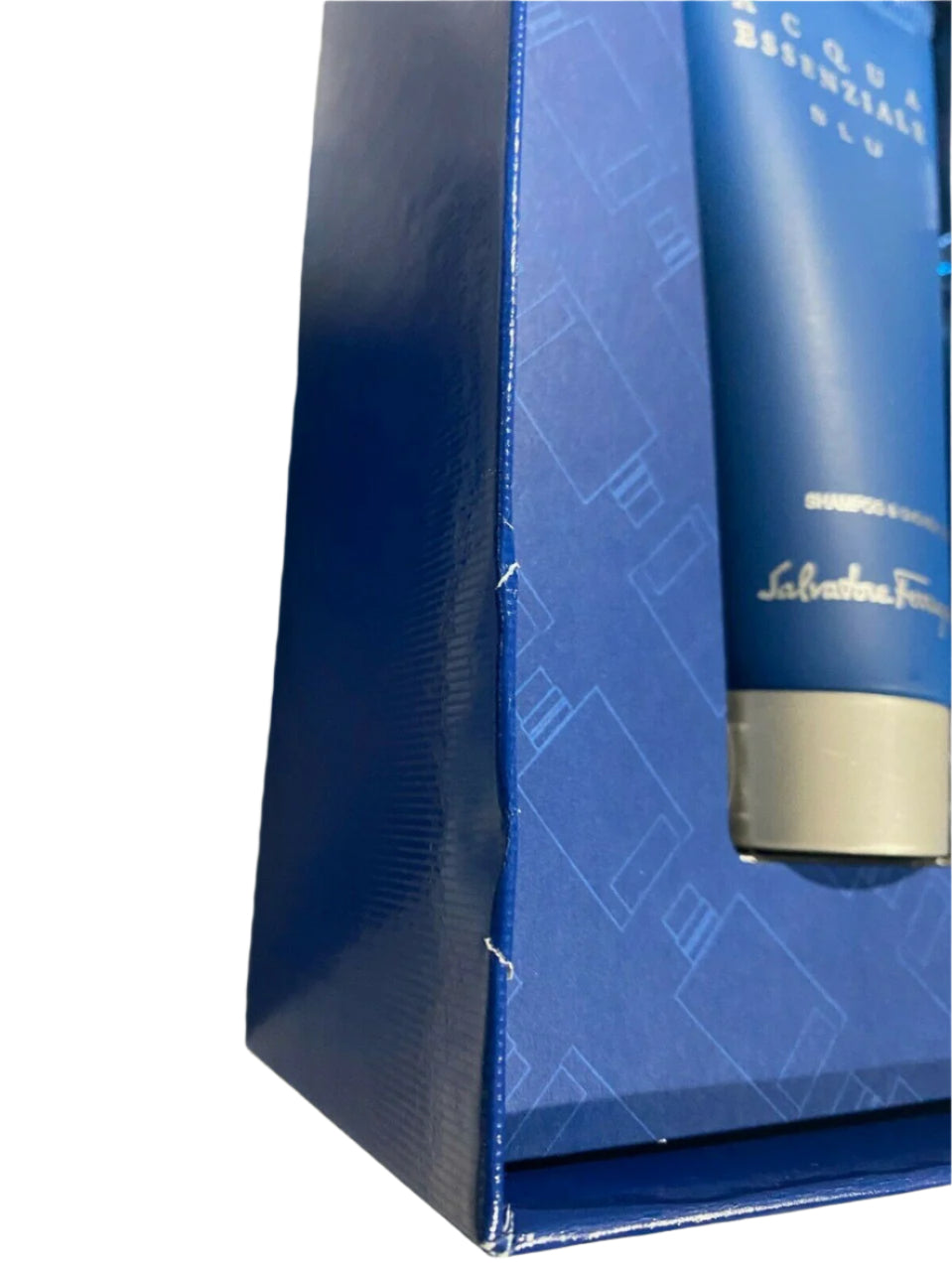 Salvatore Ferragamo Acqua Essenziale Blu 3-piece men’s fragrance gift set with EDT, shower gel, and aftershave in blue box