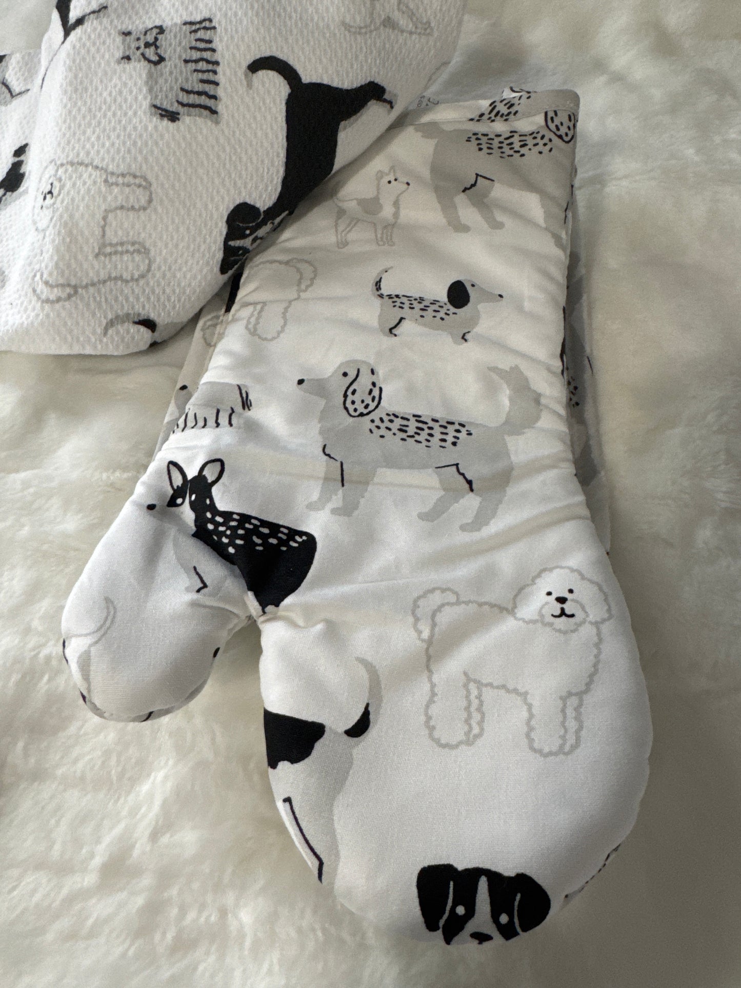 3pc Dog Design Kitchen Set – Towel, Oven Mitt & Pot Holder | 100% Cotton