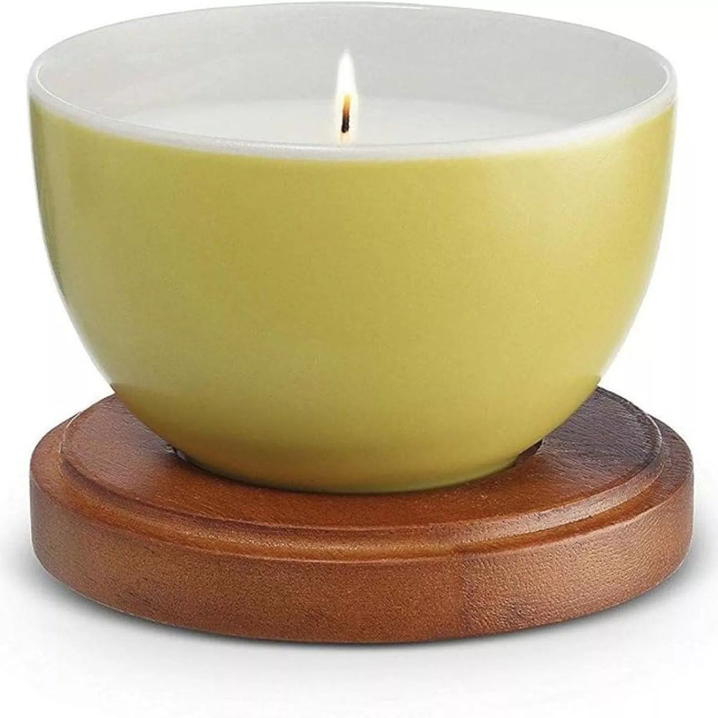 Nambe Desert Lilly White Soy Wax Candle Bowl 4.5"" x 4.5"" with Acacia Wood Lid