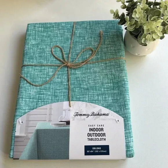 Tablecloth Woven Cross Dyed 60" x 84" | Water & Fade Resistant, Green/Blue