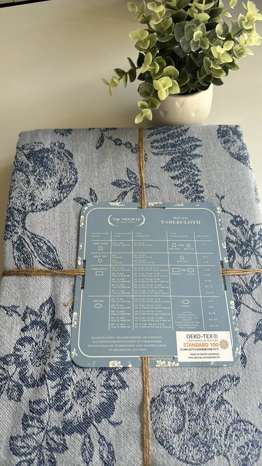 Tablecloth Rachel Ashwell Bunny Field Jacquard Oblong 60" x 84" | Blue, Cotton-Poly Blend