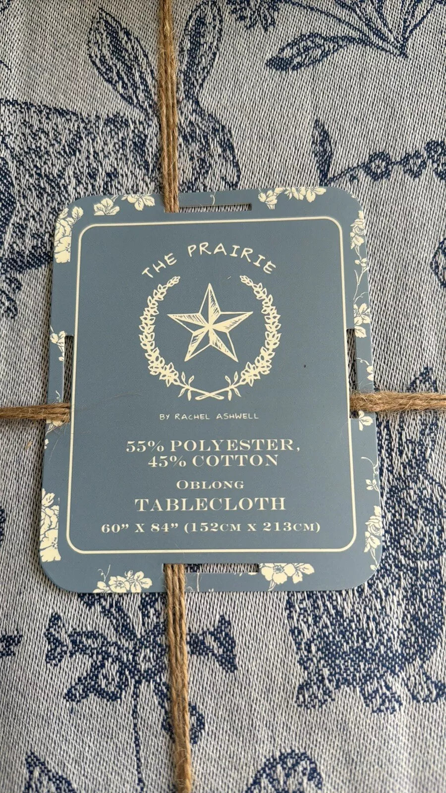 Tablecloth Rachel Ashwell Bunny Field Jacquard Oblong 60" x 84" | Blue, Cotton-Poly Blend