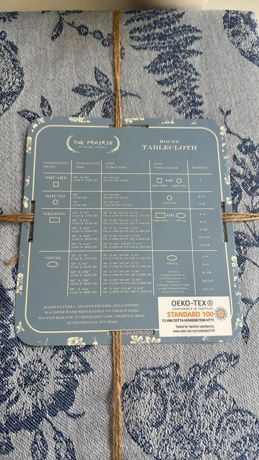 Tablecloth Rachel Ashwell Bunny Field Jacquard Oblong 60" x 84" | Blue, Cotton-Poly Blend