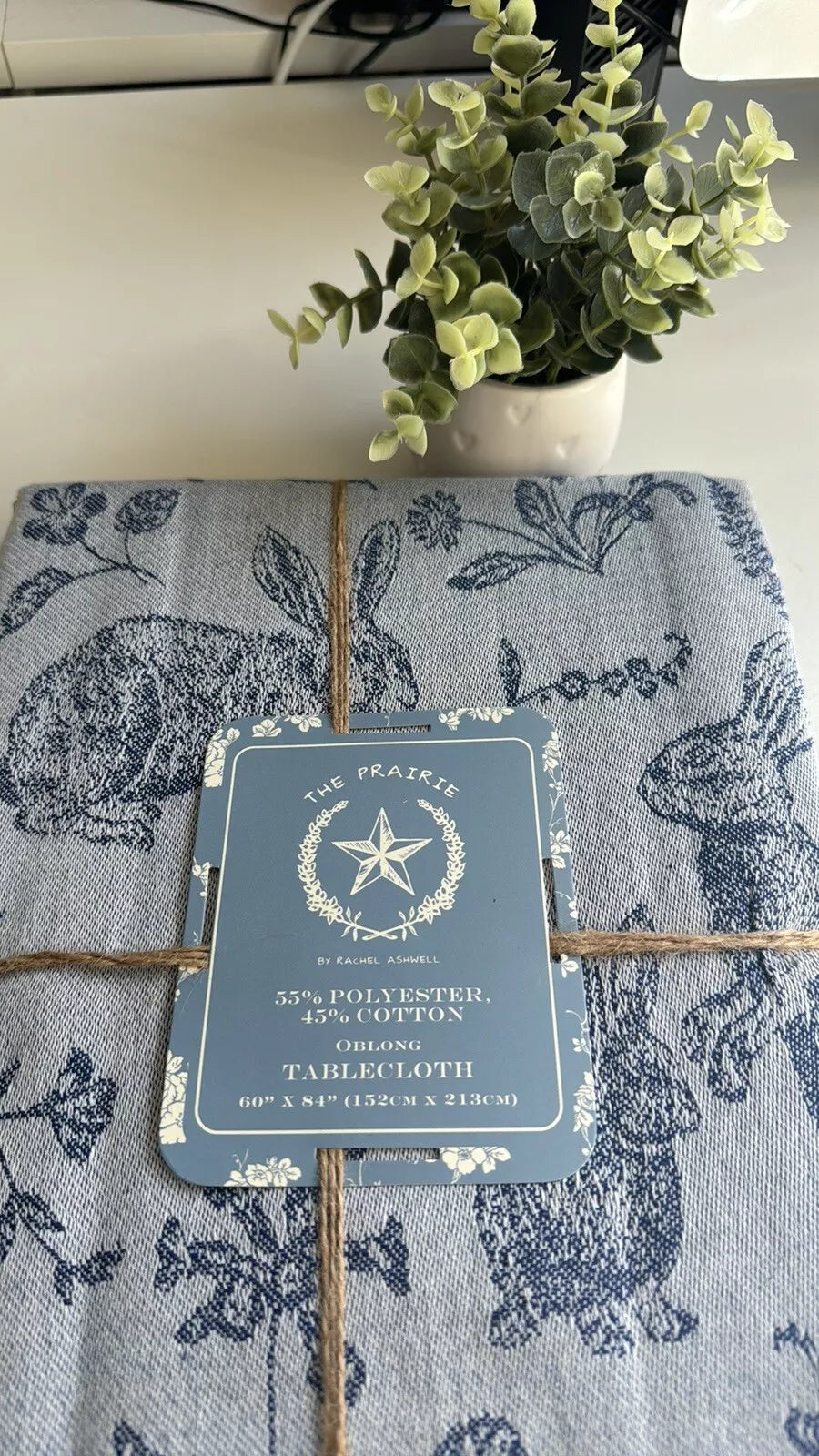 Tablecloth Rachel Ashwell Bunny Field Jacquard Oblong 60" x 84" | Blue, Cotton-Poly Blend