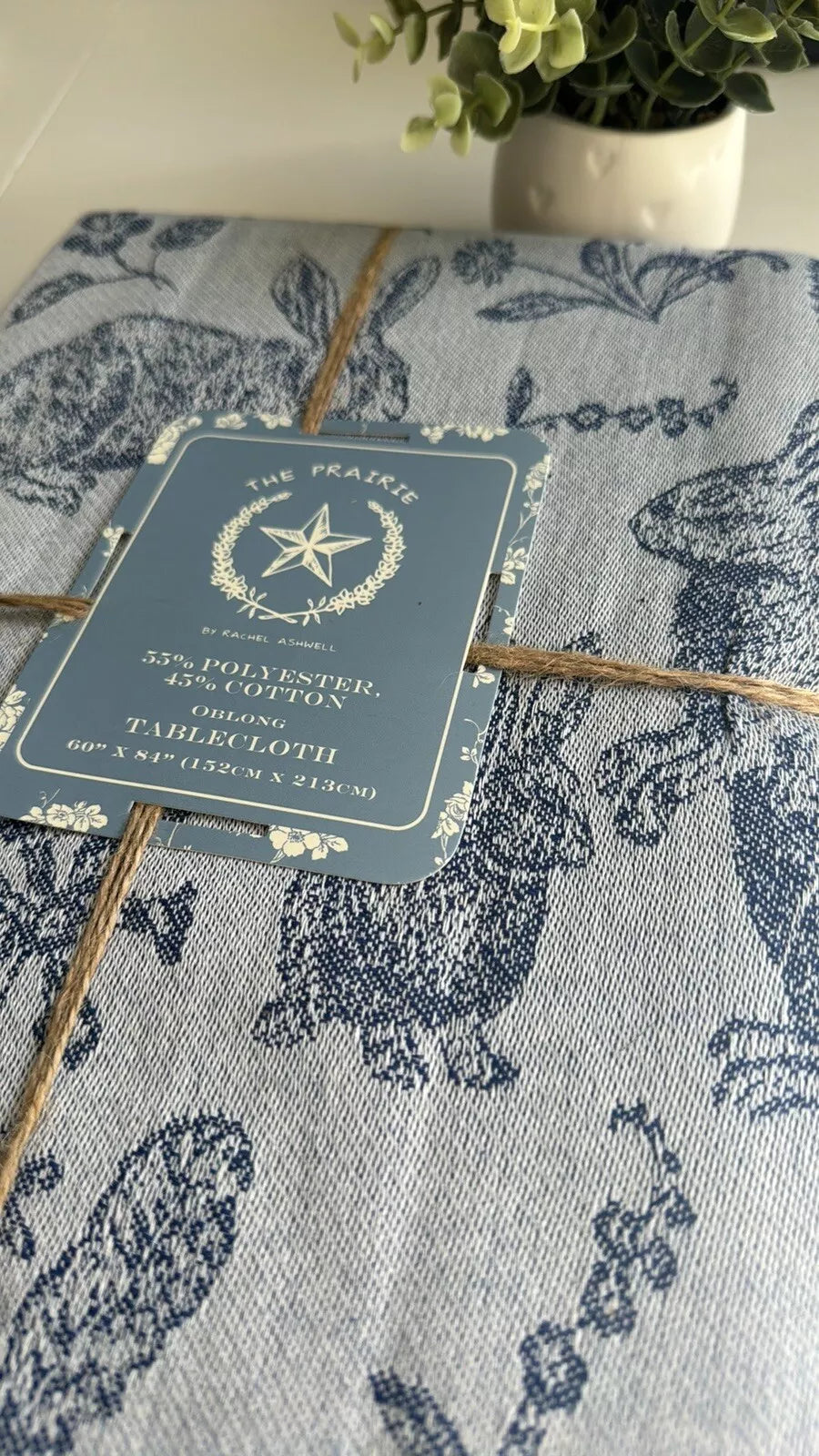 Tablecloth Rachel Ashwell Bunny Field Jacquard Oblong 60" x 84" | Blue, Cotton-Poly Blend
