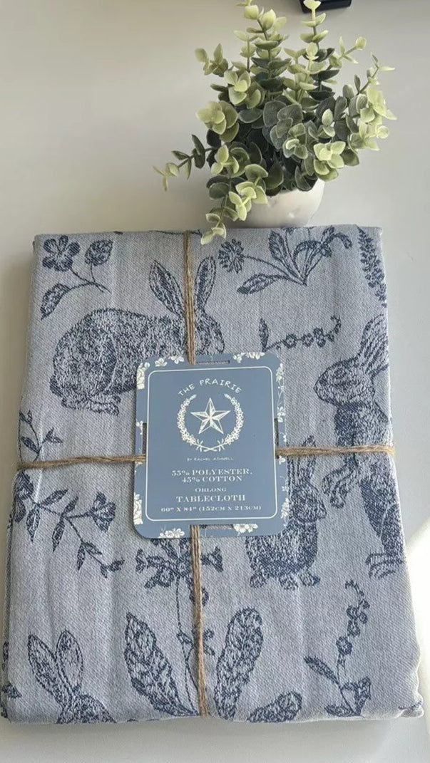 Tablecloth Rachel Ashwell Bunny Field Jacquard Oblong 60" x 84" | Blue, Cotton-Poly Blend