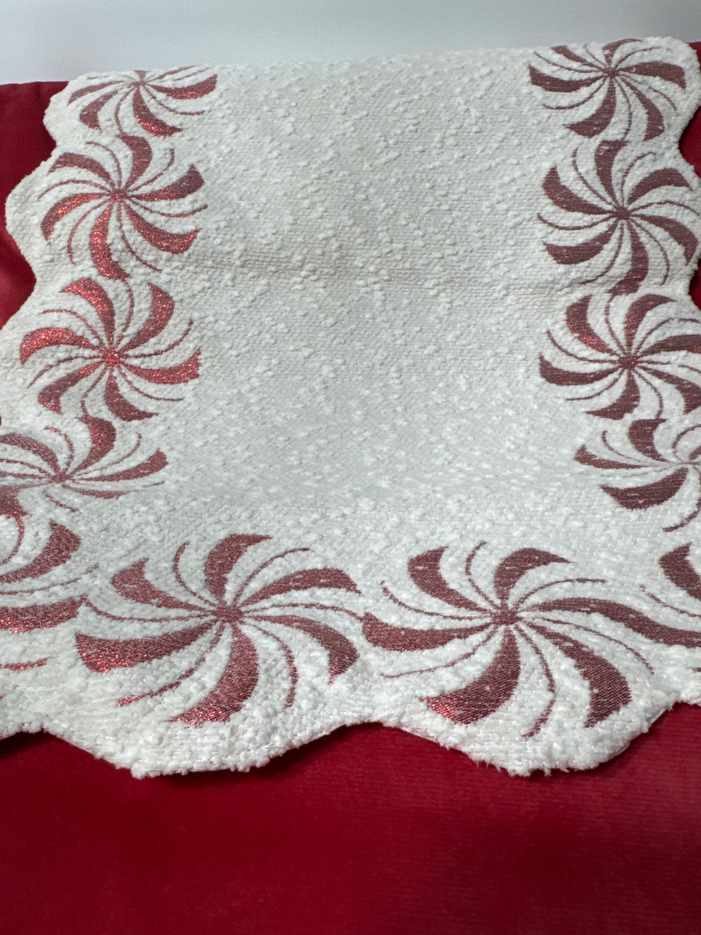 2pc Metallic Peppermint Border Table Runner Set – Holiday Décor with Scalloped Border & Metallic Accents