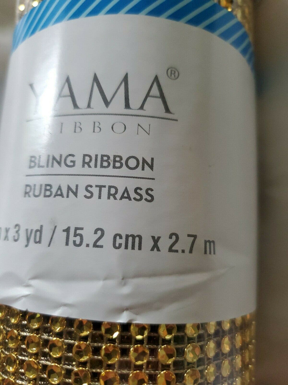 YAMA BLING RIBBON WRAP ROLL CRYSTAL SPARKLE RUBAN STRASS 6"×3YD GOLD