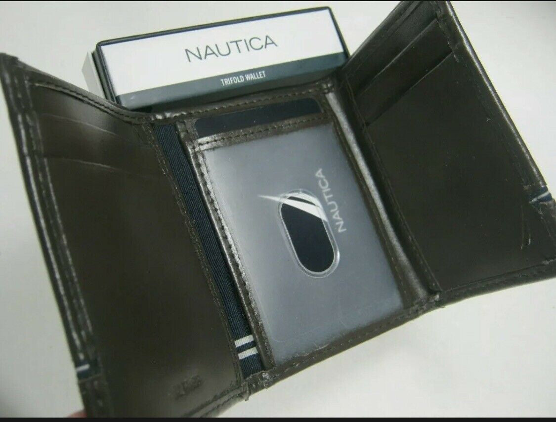 NAUTICA MEN BROWN LEATHER TRIFOLD WALLET