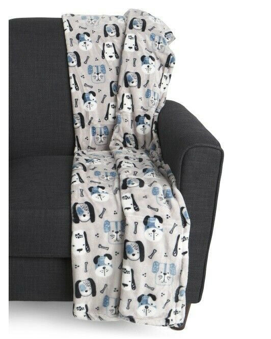 THRO Waddon Dog Face Flannel Fleece Rolled Pet Throw Marlo Lorenz 50" x 60"