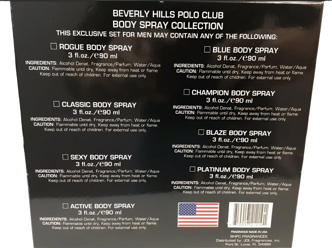 Men’s 3-piece body spray gift set with Classic, Blaze, and Courage scents in a clear display box – 3 oz each