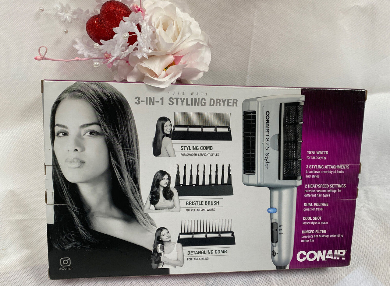 CONAIR 3in1 Cool Shot Styling Hair Dryer 3 Attachments 2 Heat/Speed Settings