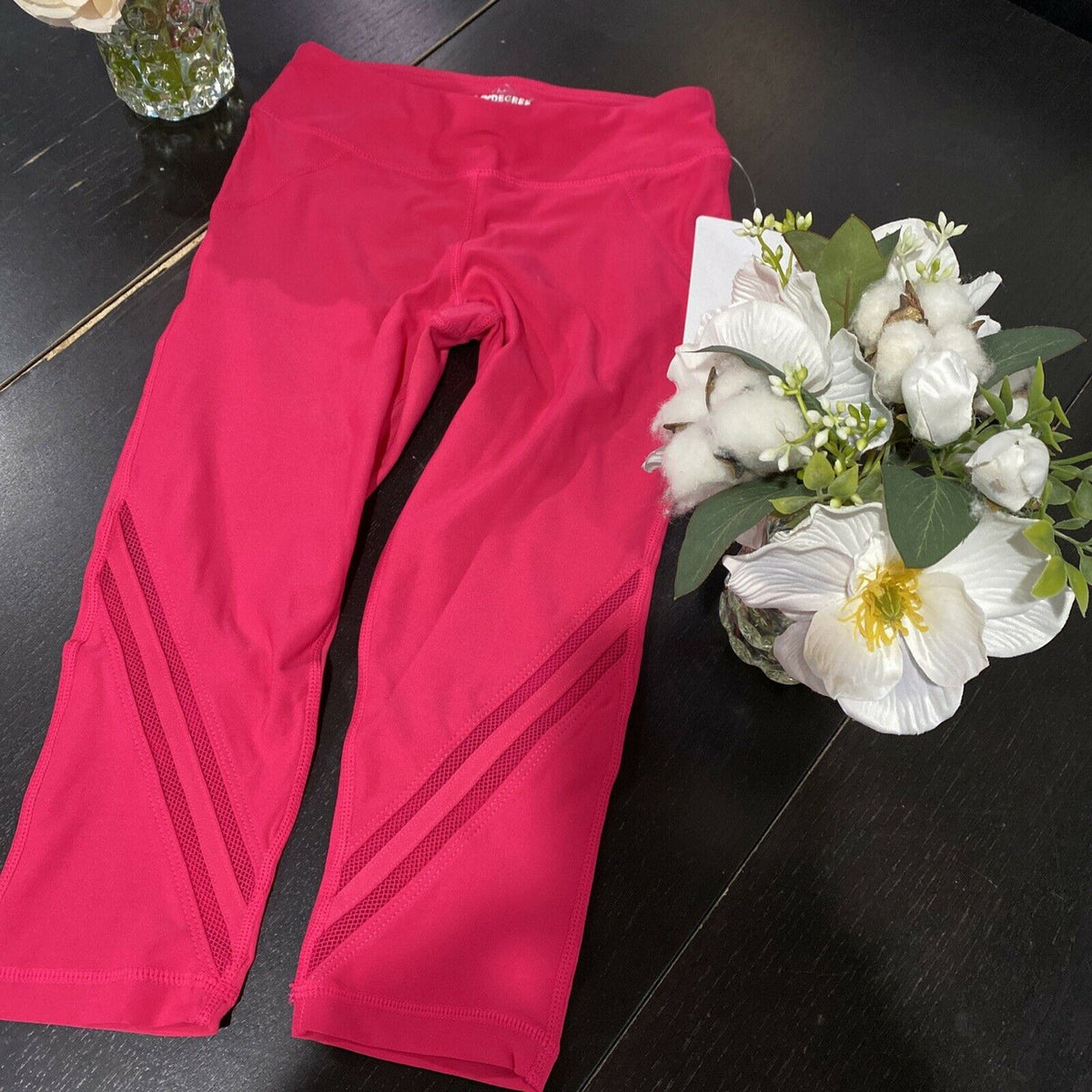 90 Degree Prove Them Wrong Girls S (7/8) Rubine Red Fishnet Tape Capri Joggers