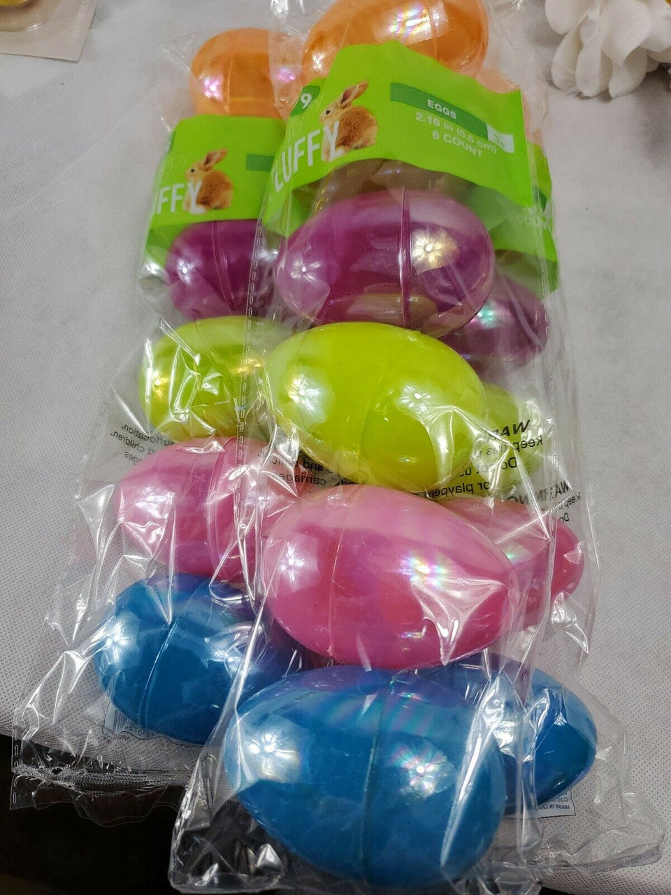 Happy Go Fluffy- 6 Count Large Bright Plastic Easter Eggs 2.16 in Lot of 3 packs