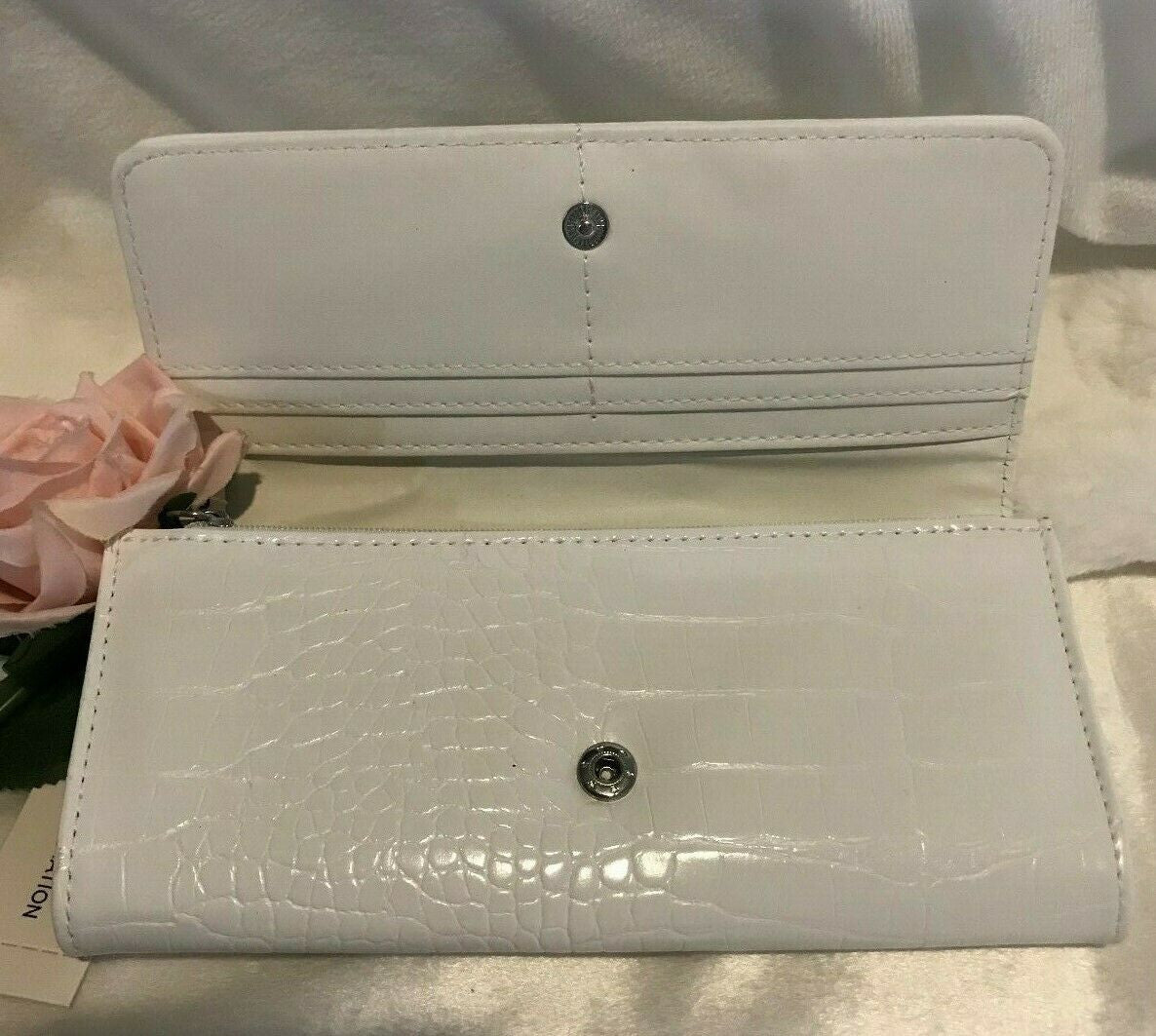 BCBG white snake ZAHARA FLAP WALLET