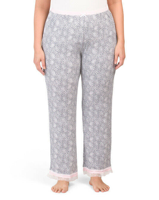 KENSIE Plus Ruffle Hem Pj PANTS Grey / Ivory 2X