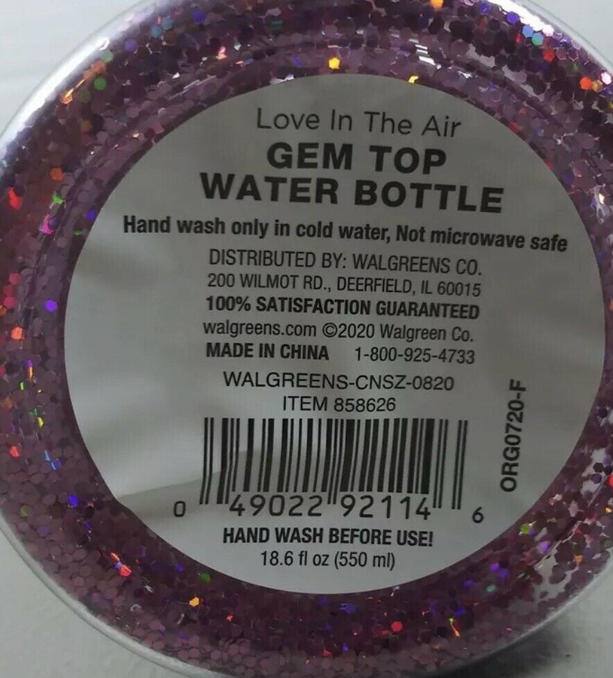 Gem Top Pink Confetti Double Wall Water Bottle 18.6 fl oz