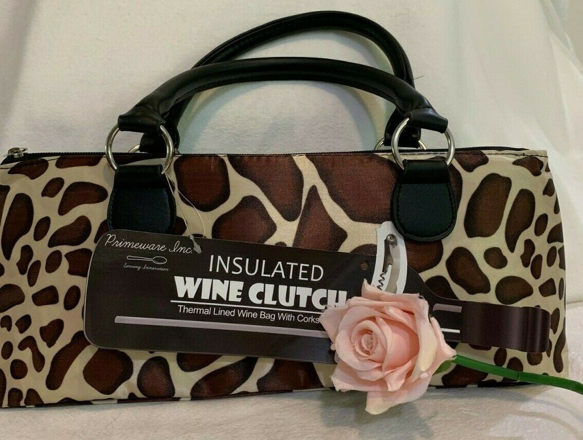 Insulated Wine Clutch Giraffe Print with Corkscrew By Primeware Inc Stylish