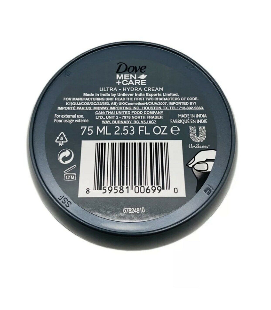 Dove Men+Care Hydrate+ face and body cream – 3 pack of 2.5 oz moisturizers in dark blue packaging