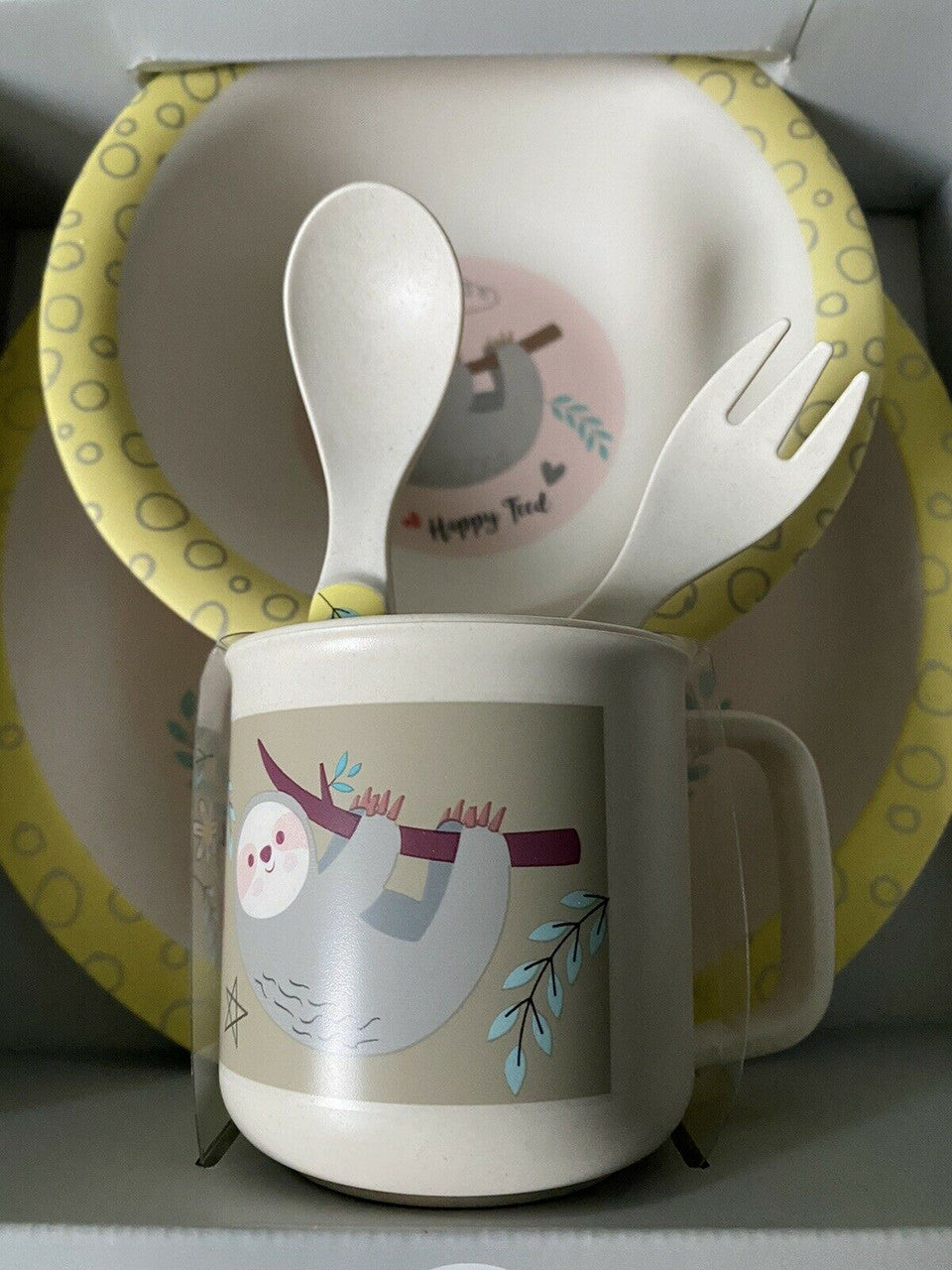 Baby 5-PIECE GIFT SET DINNERWARE  Moon and Stars 6+ months Sloth Happy Feed