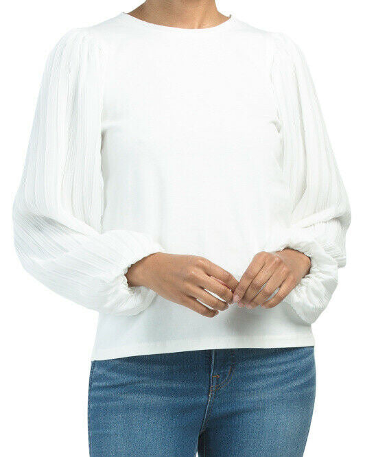 ONTWELFTH Juniors Pleated Sleeve Tee S white