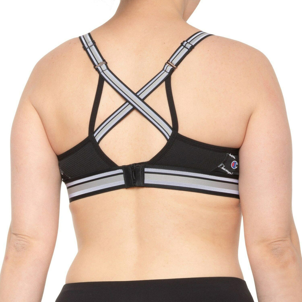 Champion The Curvy Strappy Print Sports Bra Medium Impact 2X black white