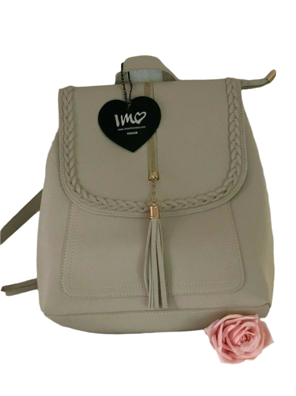 IMOSHION stone convertible backpack with tassel accent and flap front