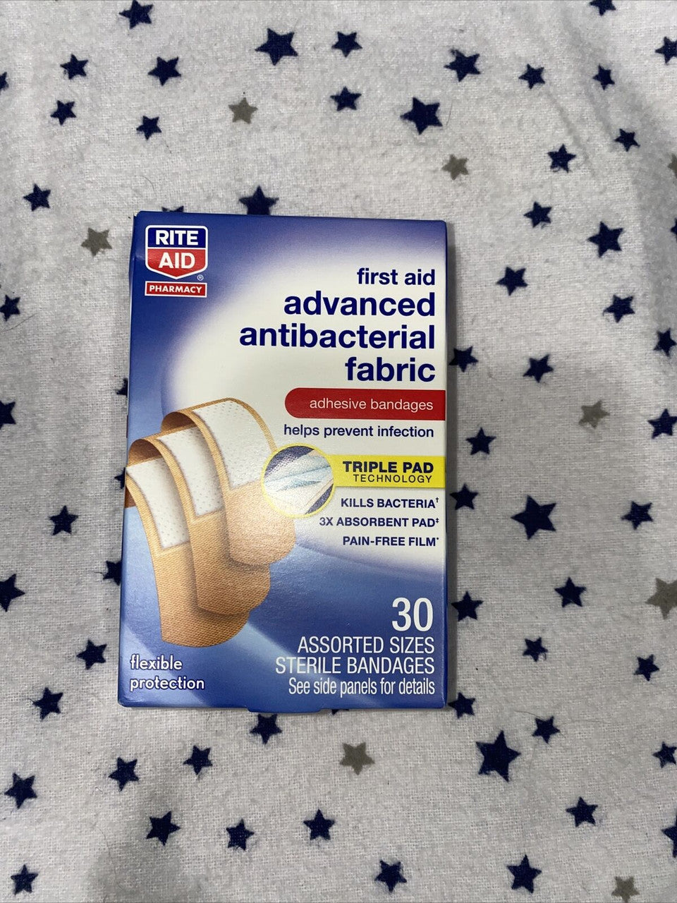 Rite Aid Advanced Antibacterial Fabric Adhesive Bandages, Assorted Sizes -box/30