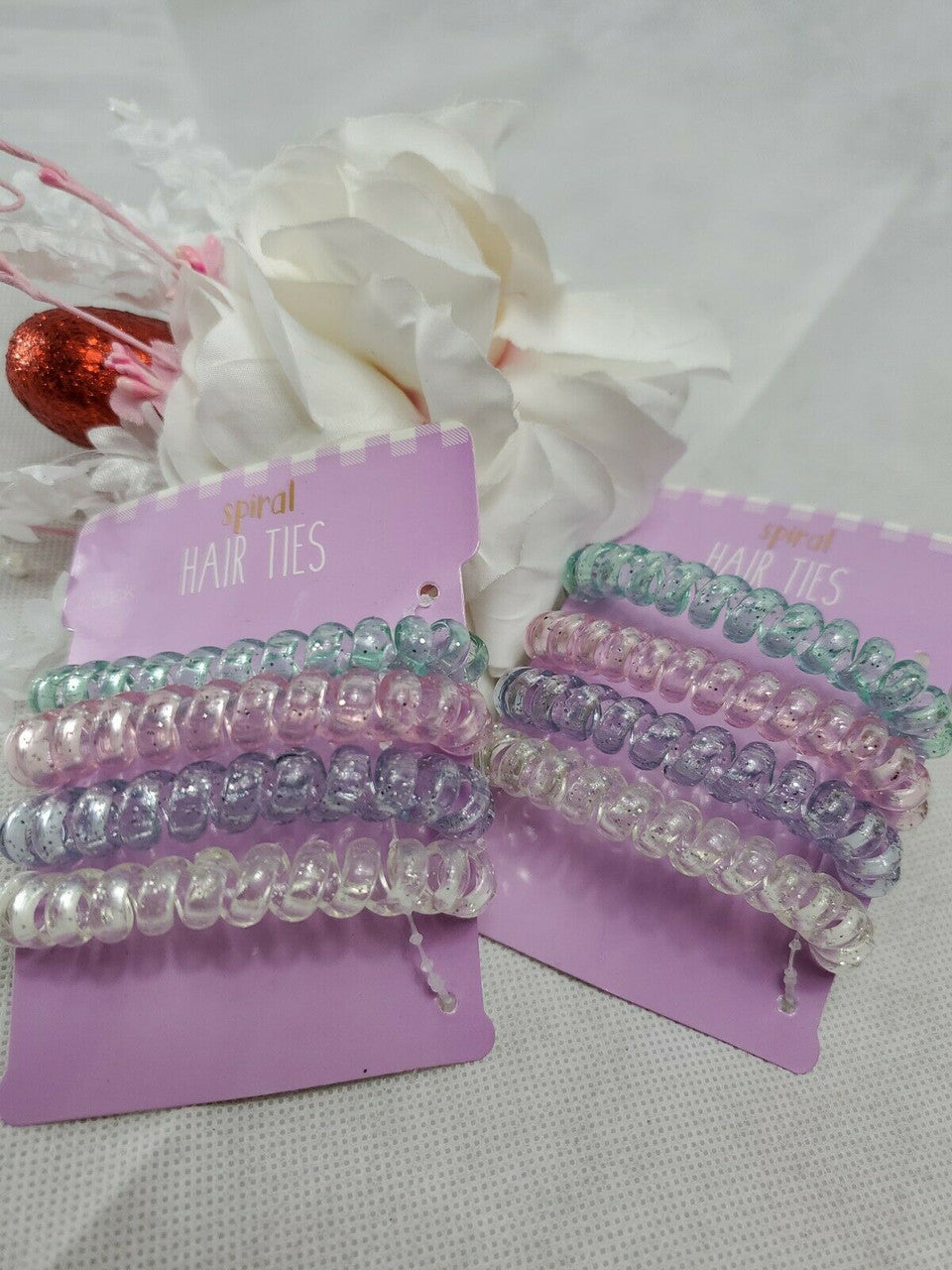 Colored Hair Coils 4PC 2 pack Invisibobble No Trace Spiral Hair Ties Phone Cord