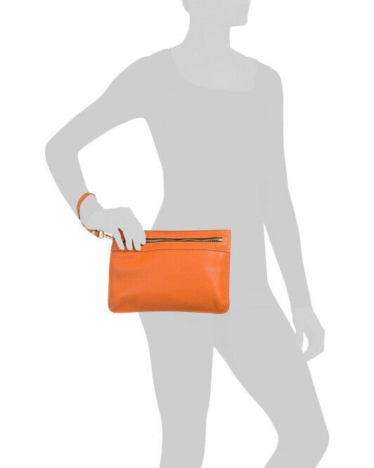 ARCADIA Genuine Leather Orange Purse Wristlet Bag ITALY Pebbled