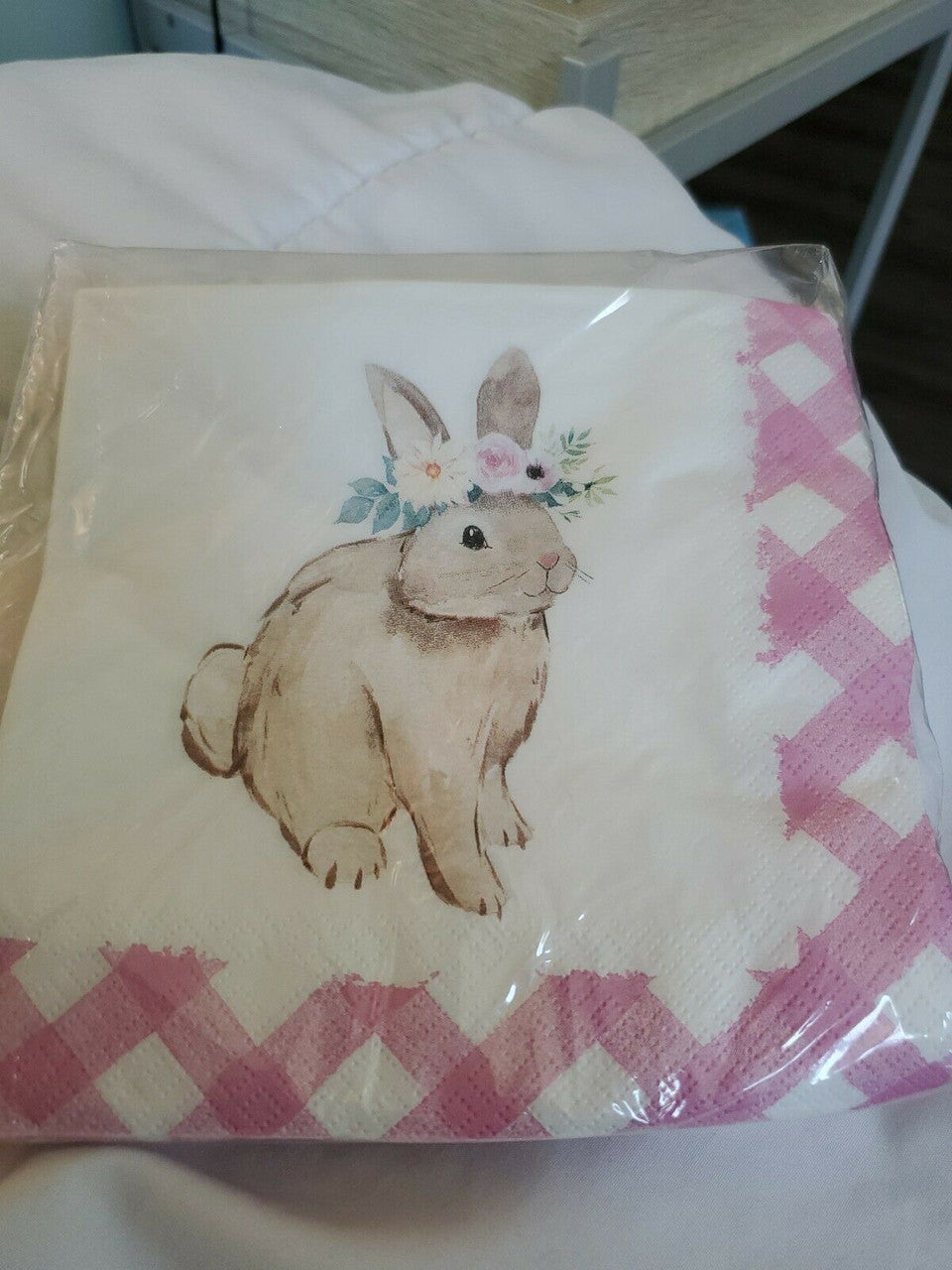 Paper lunch Napkins Heatherlee Chan Bunny Rabbit flower crowned crown