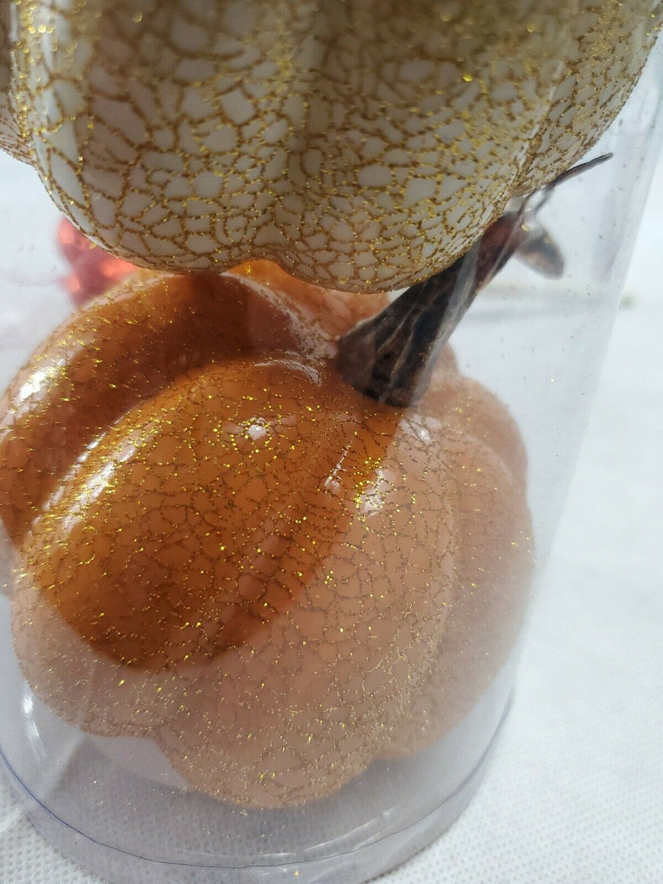SET OF 3 DECOR PUMPKINS 3.5" HALLOWEEN  AUTUMN FALL WREATH CRACKLE DECOR