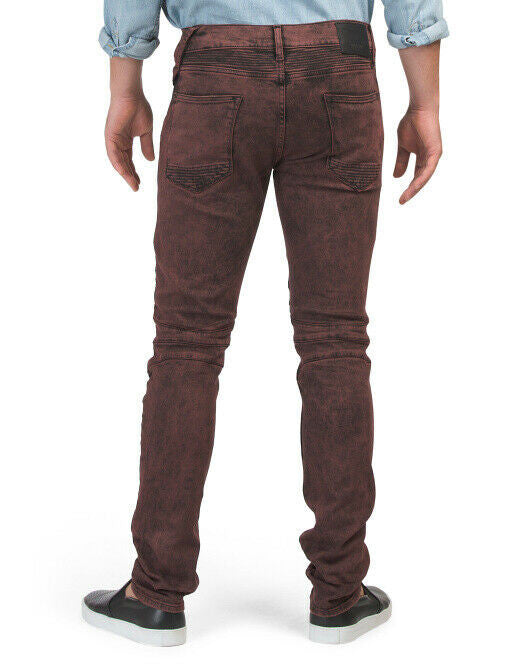 Hudson The Blinder Biker Distressed Faded Oxblood Jeans Men's 34 33  M406DRF