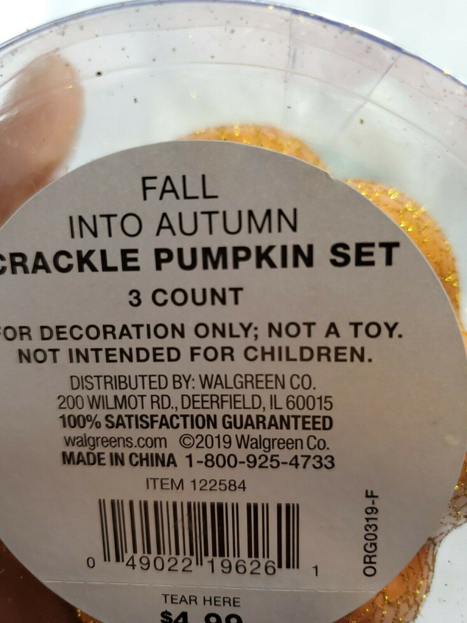 SET OF 3 DECOR PUMPKINS 3.5" HALLOWEEN  AUTUMN FALL WREATH CRACKLE DECOR