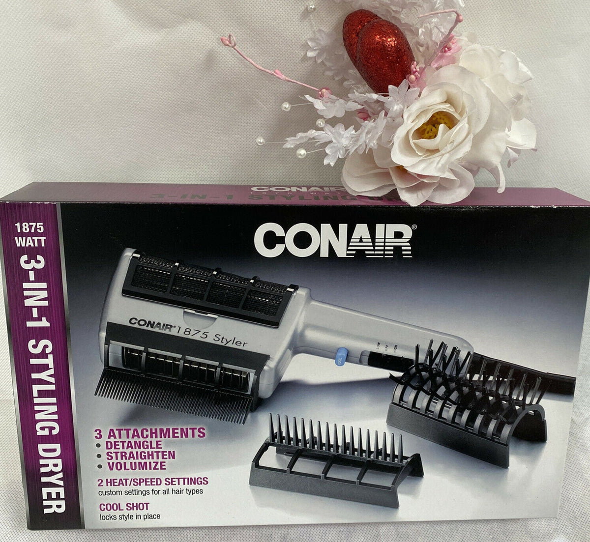 CONAIR 3in1 Cool Shot Styling Hair Dryer 3 Attachments 2 Heat/Speed Settings