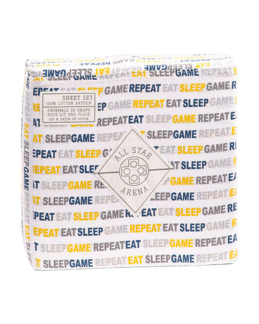 Eat Sleep Game Sheet Set TWIN 100% Cotton Sateen ALL STAR ARENA