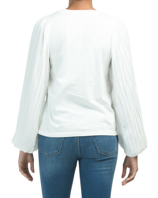 ONTWELFTH Juniors Pleated Sleeve Tee S white