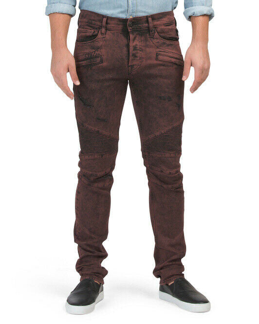 Hudson The Blinder Biker Distressed Faded Oxblood Jeans Men's 34 33  M406DRF