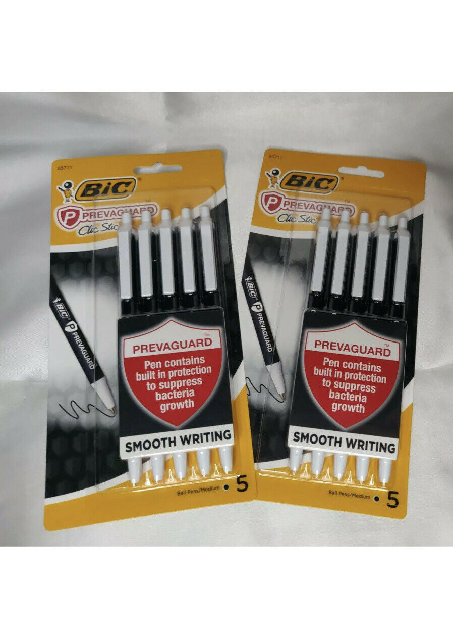 LOT of 2 Five Pack (10 Total) Black Ink~BIC PrevaGuard CLIC STICKS