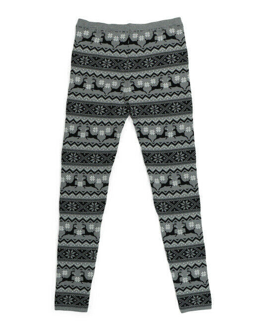 33 DEGREES Deer Snow Print Thick Knit Christmas Xmas Holiday Leggings M
