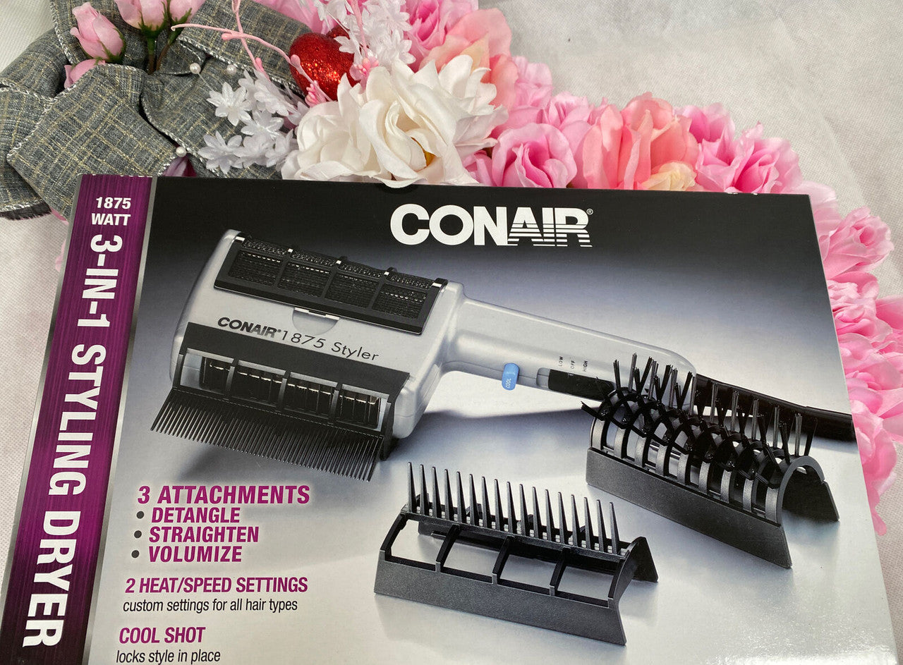 CONAIR 3in1 Cool Shot Styling Hair Dryer 3 Attachments 2 Heat/Speed Settings
