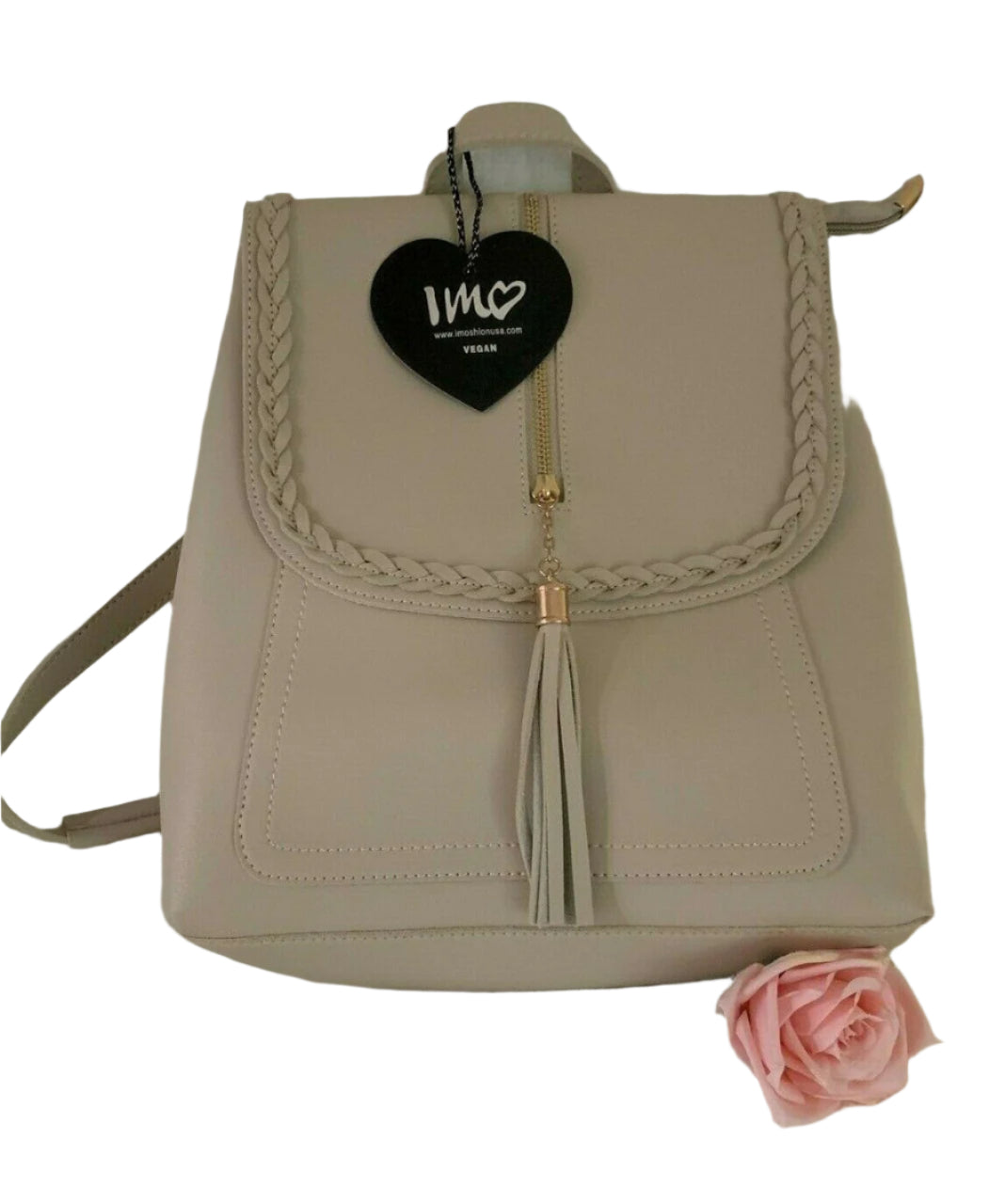 IMOSHION stone convertible backpack with tassel accent and flap front