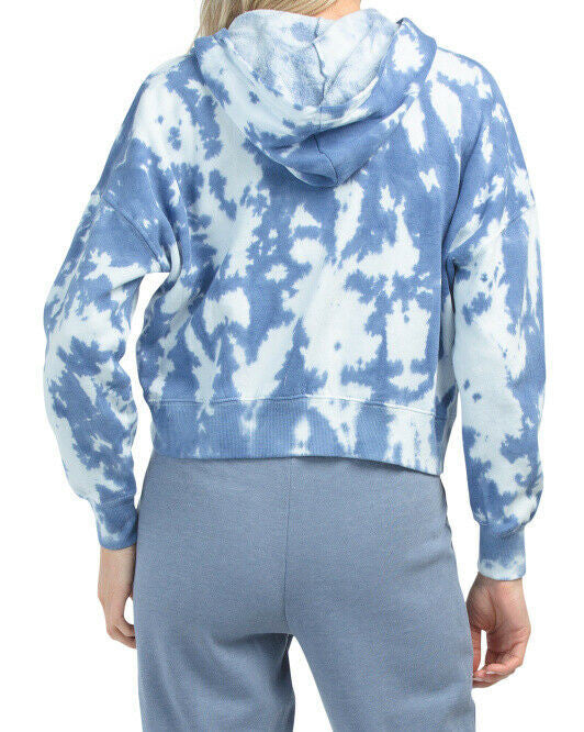 PINK ROSE Juniors M Tie Dye washed denim Lace Up Hooded Sweatshirt HIPPIE ROSE