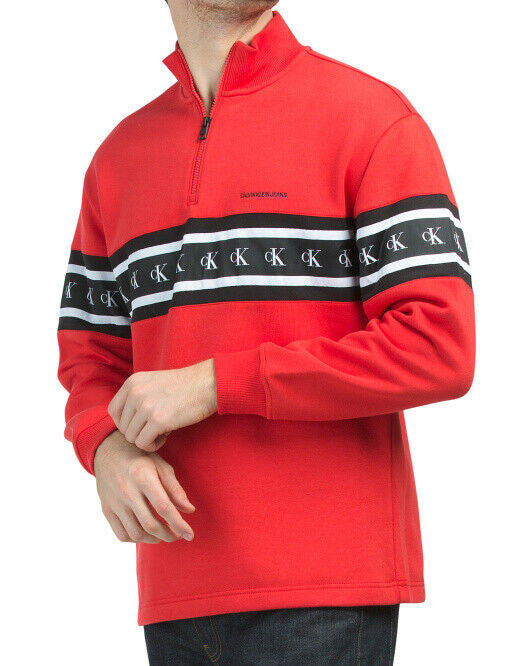 Racing Red Monogram Fleece 1/2 Zip Mock-Neck Sweatshirt