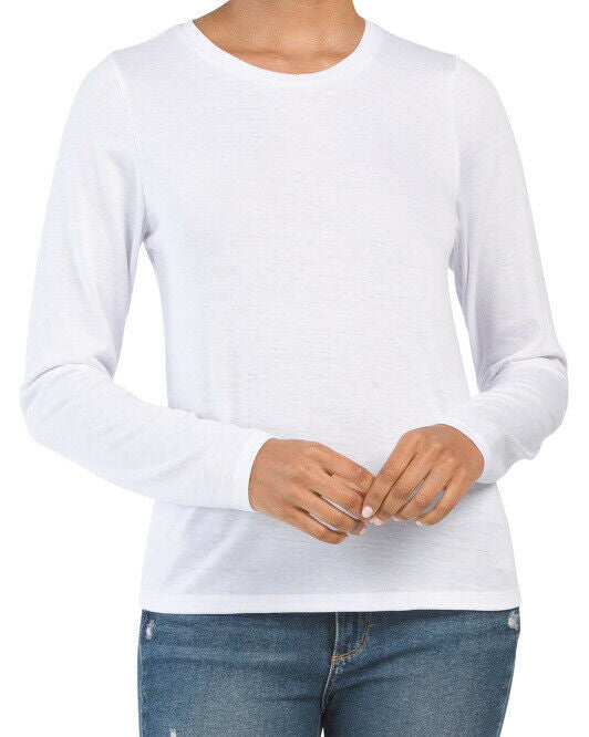 TRESICS Juniors Long Sleeve Slim Fit Top Crew Neck White S or M