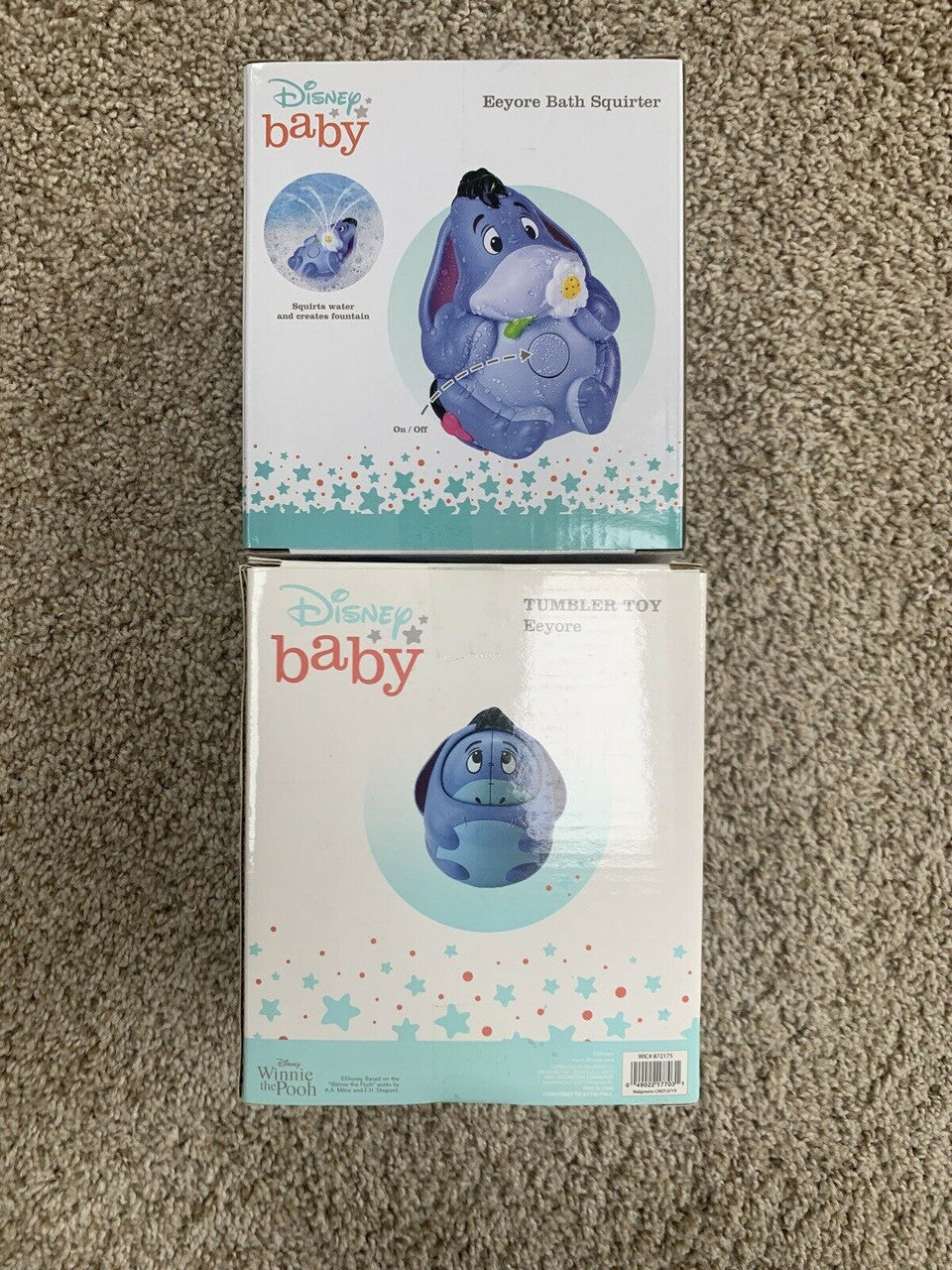 2 Pcs Disney Baby  Eeyore TUMBLER & BATH SQUIRT Toy 6+ & 12+ Months