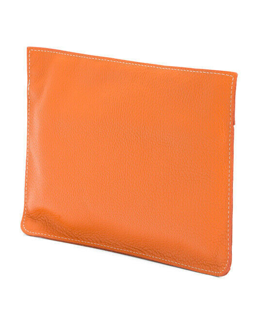 ARCADIA Genuine Leather Orange Purse Wristlet Bag ITALY Pebbled