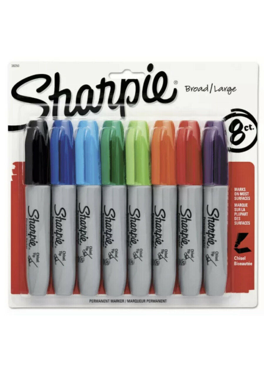 Sharpie  Permanent Markers Chisel Tip 8-Count Package 16 Total Markers