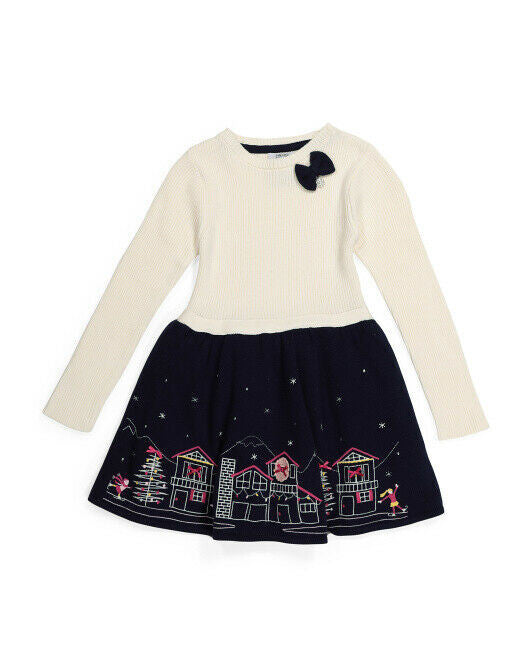MISS MONA MOUSE Toddler & Little Girls Ribbed Christmas Town Sweater Dress