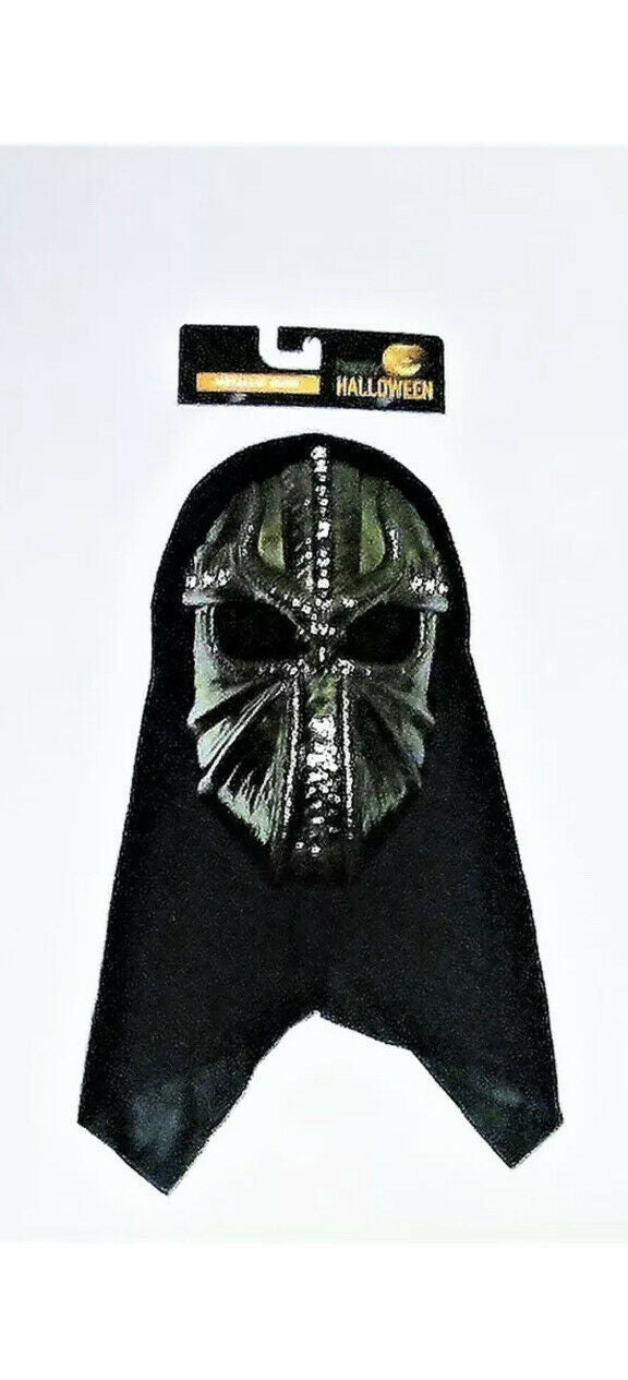 Adult Dark Silver Metallic Mask w/Full Head Covering Black Cloth